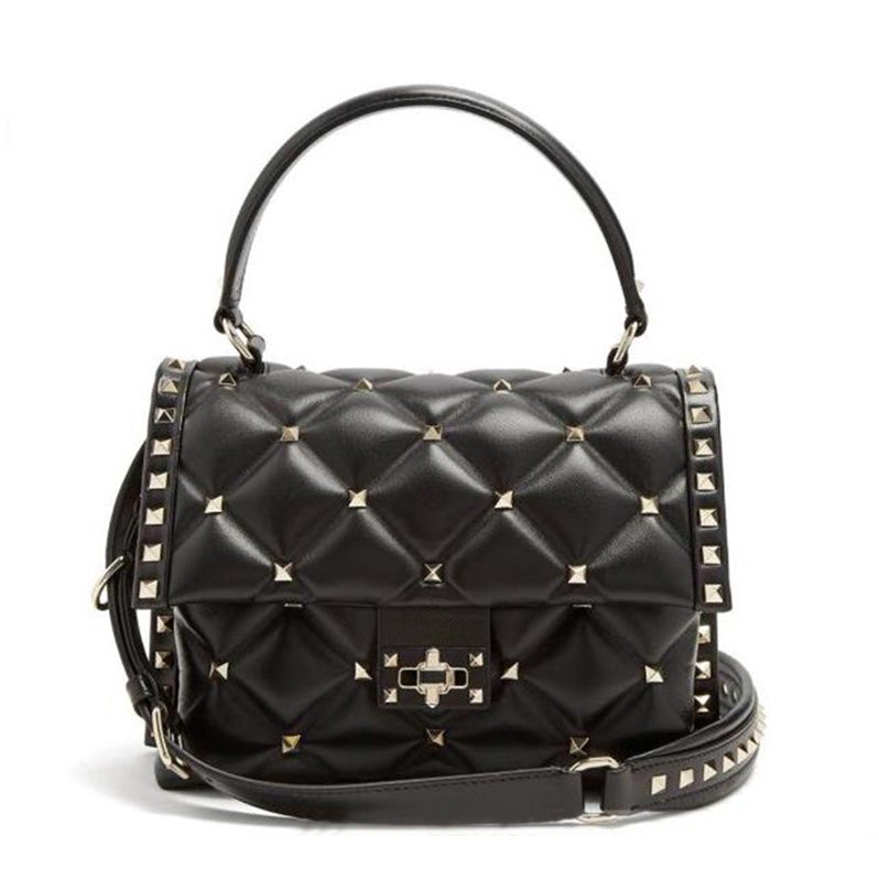 Quilted Stud Leather Top-Handle Bag