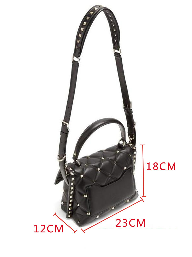 Quilted Stud Leather Top-Handle Bag