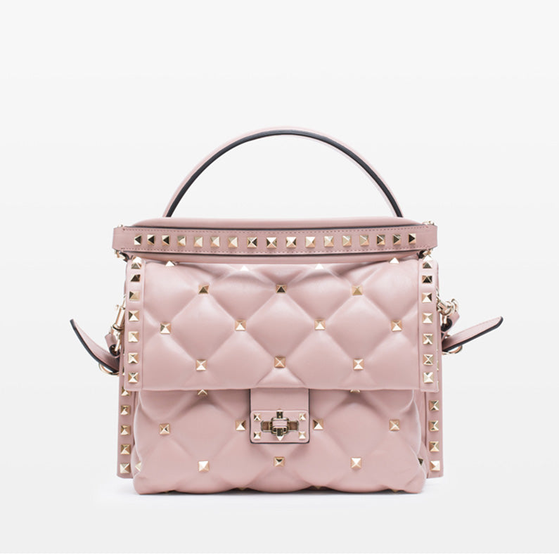 Quilted Stud Leather Top-Handle Bag