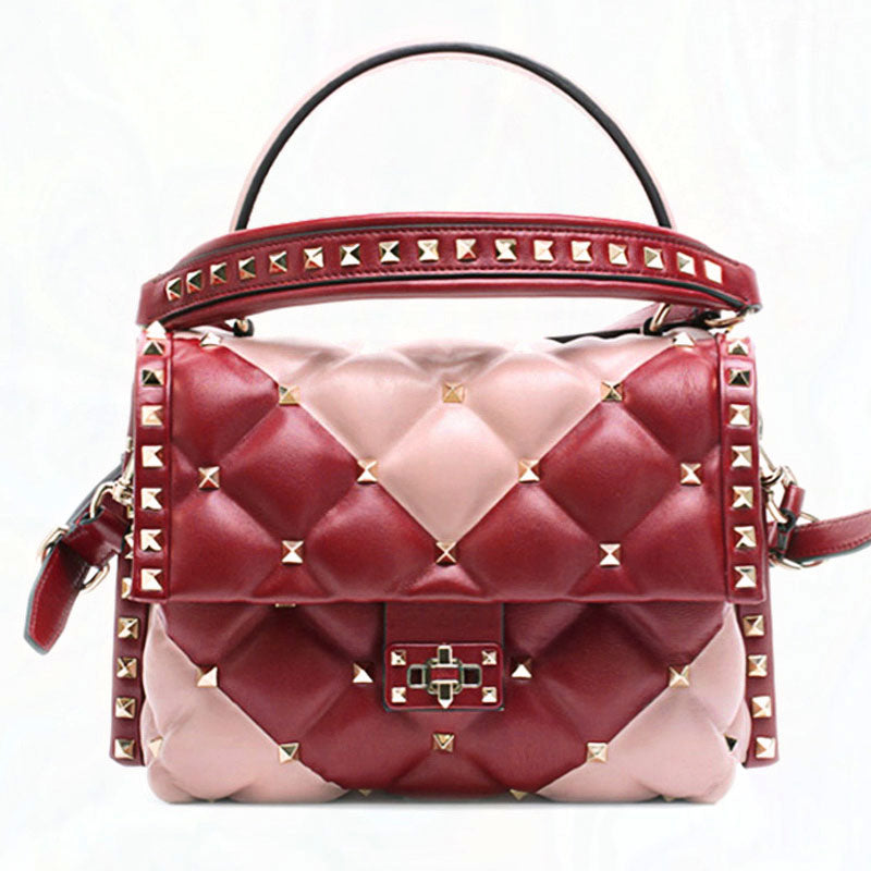 Quilted Stud Leather Top-Handle Bag