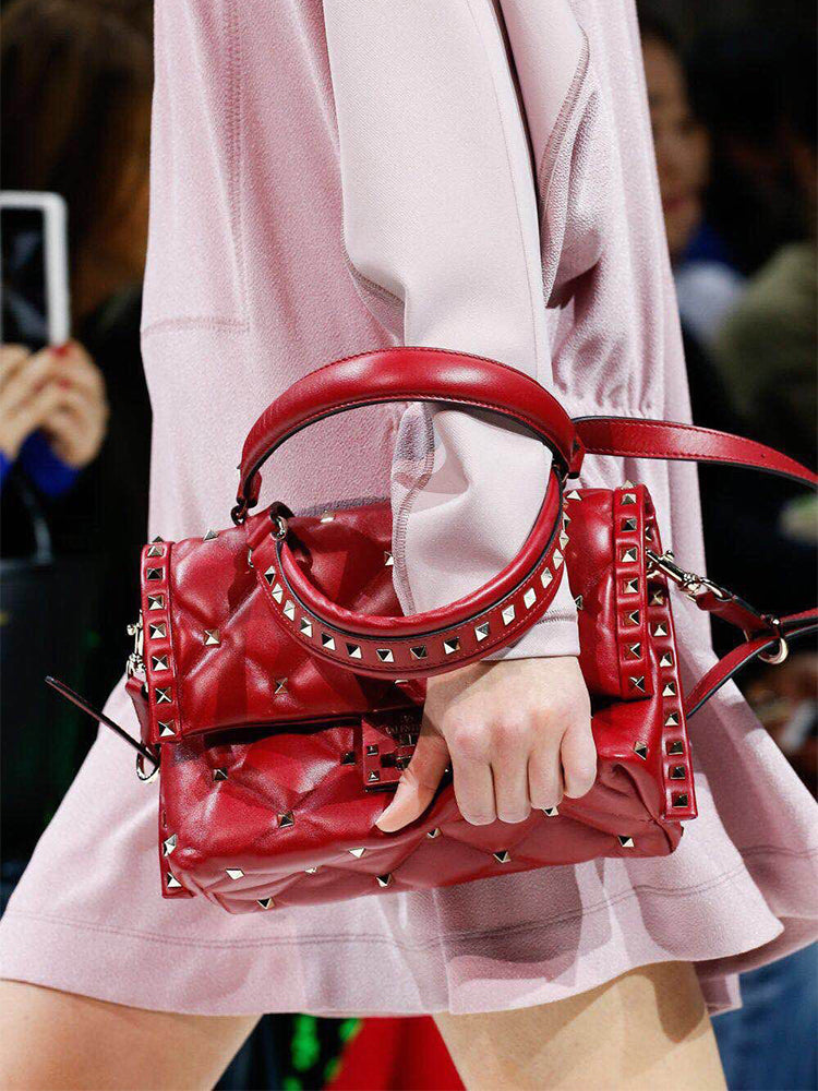 Quilted Stud Leather Top-Handle Bag