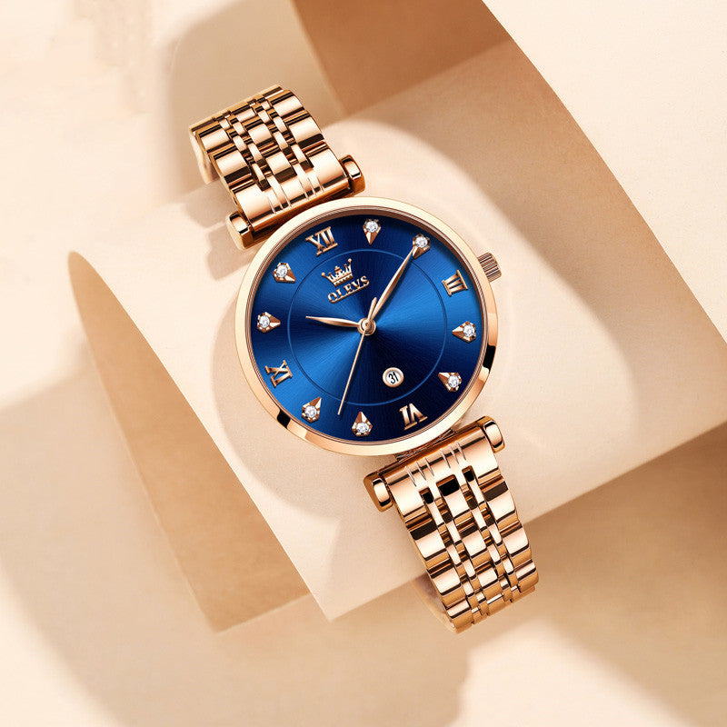 Calendar Quartz Watch Business Waterproof Ladies Watch Women's Steel Band Red Women's Watch