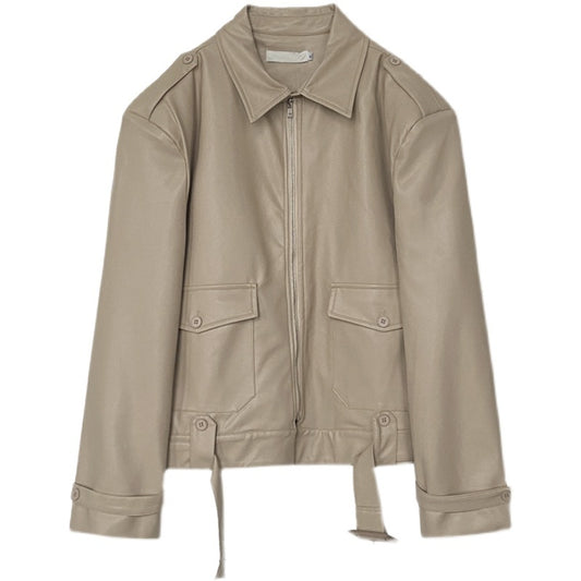 Trendy Short Leather Jacket Mens Handsome Loose Lapel Top