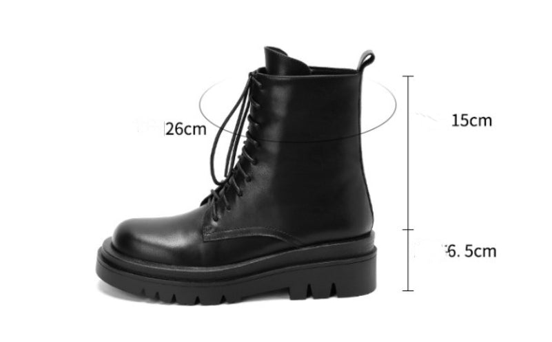 Structured Cowhide Combat Boots with Sheepskin Lining