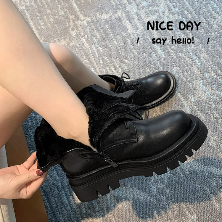 Structured Cowhide Combat Boots with Sheepskin Lining