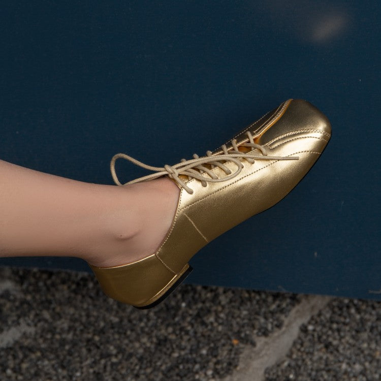 Black Leather Lace-Up Shoe with Low Structured Heel