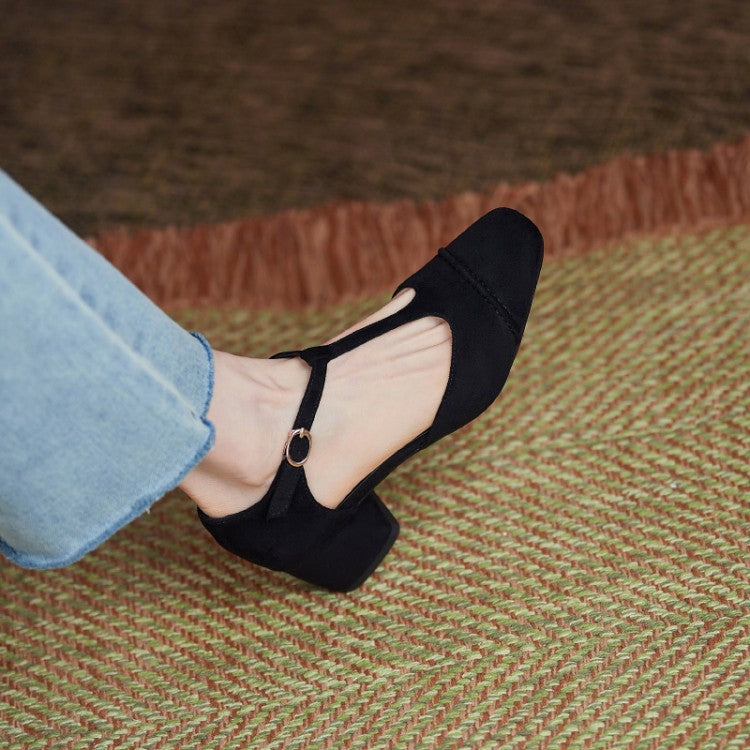 Genuine Leather T-Strap Block Heel — Everyday Structure Edition