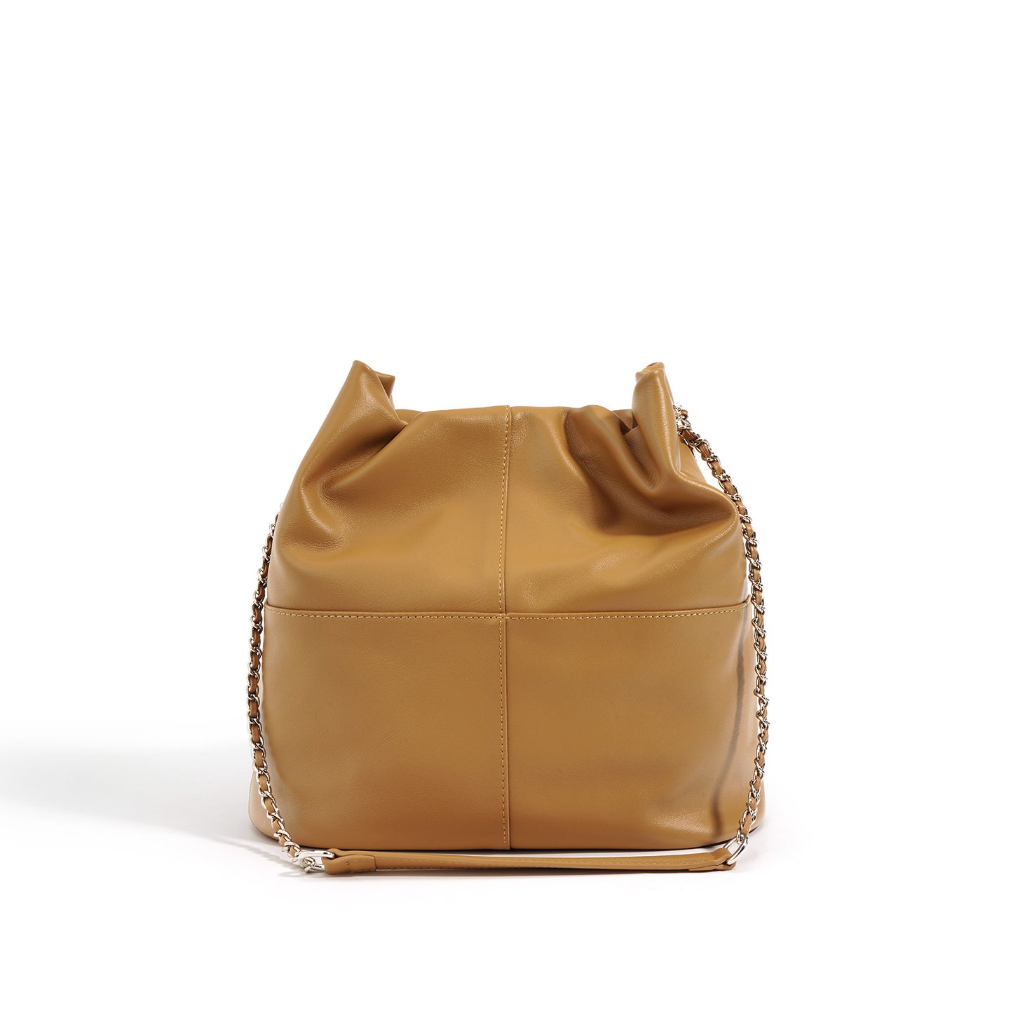 Structured Leather Bucket Bag with Chain Support