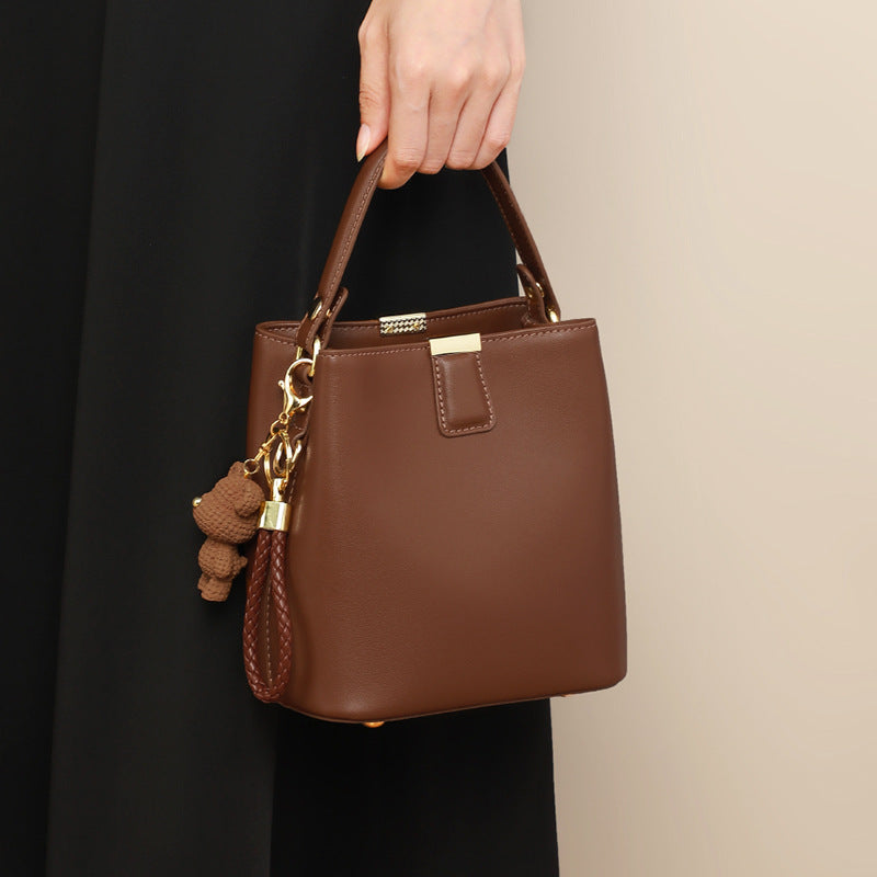 Structured Bucket Bag — Two-Layer Cowhide Leather