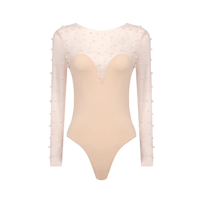 Foam Mesh Top Jumpsuit Casual Suit