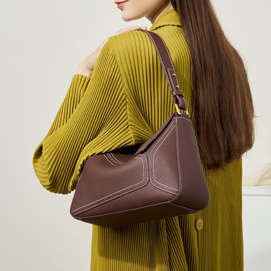 Structured Shoulder Bag — First-Layer Cowhide Leather