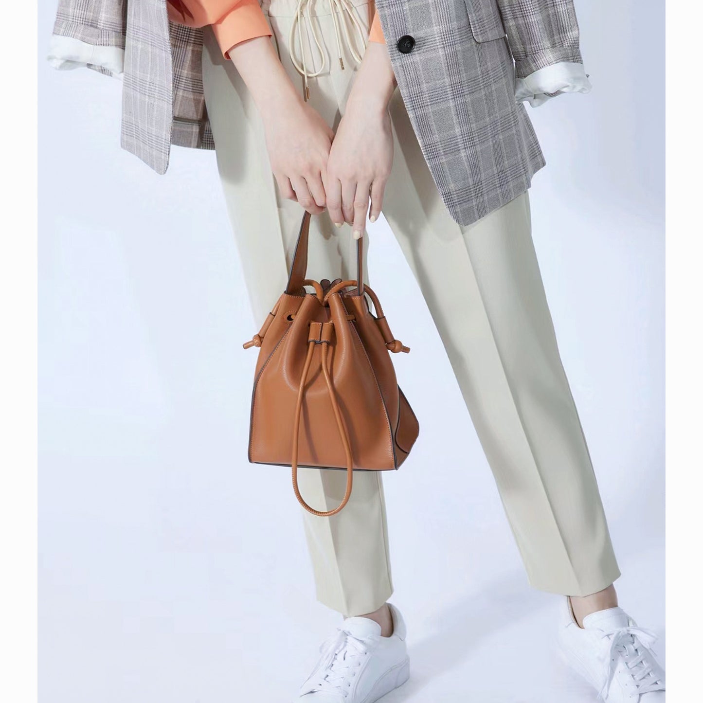 Structured Drawstring Bucket Bag