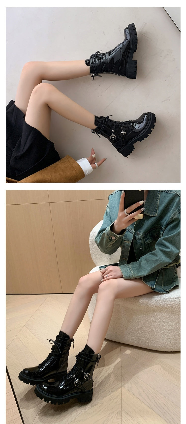 French British Style Thick Bottom Small Motorcycle Boots