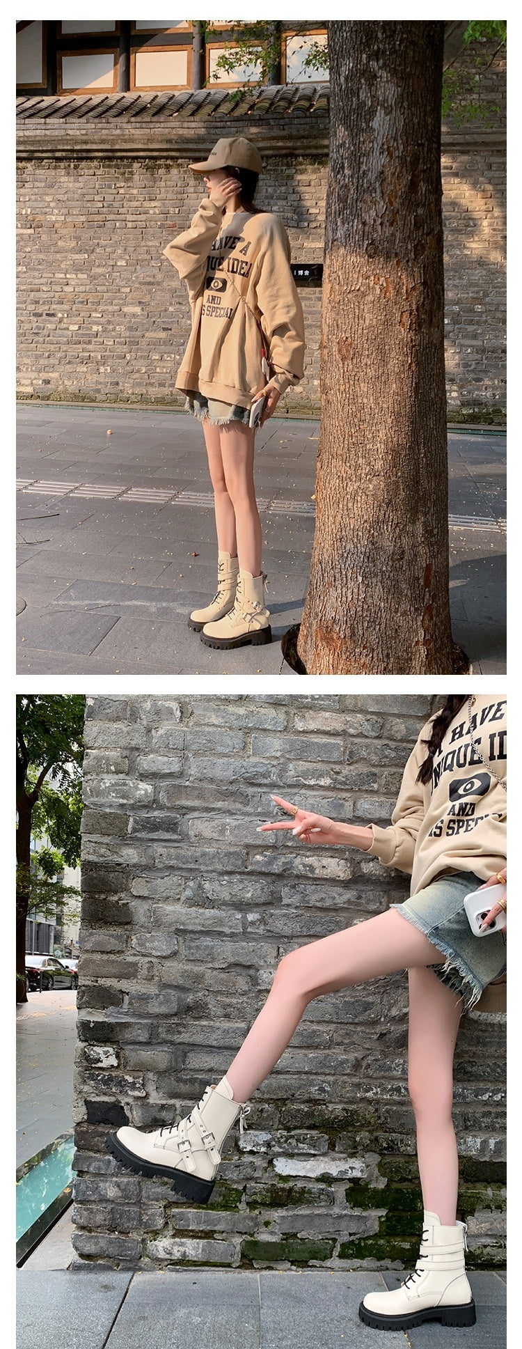 French British Style Thick Bottom Small Motorcycle Boots