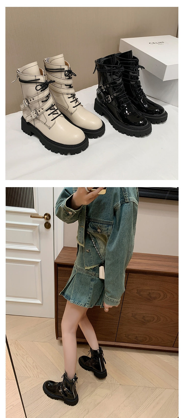 French British Style Thick Bottom Small Motorcycle Boots