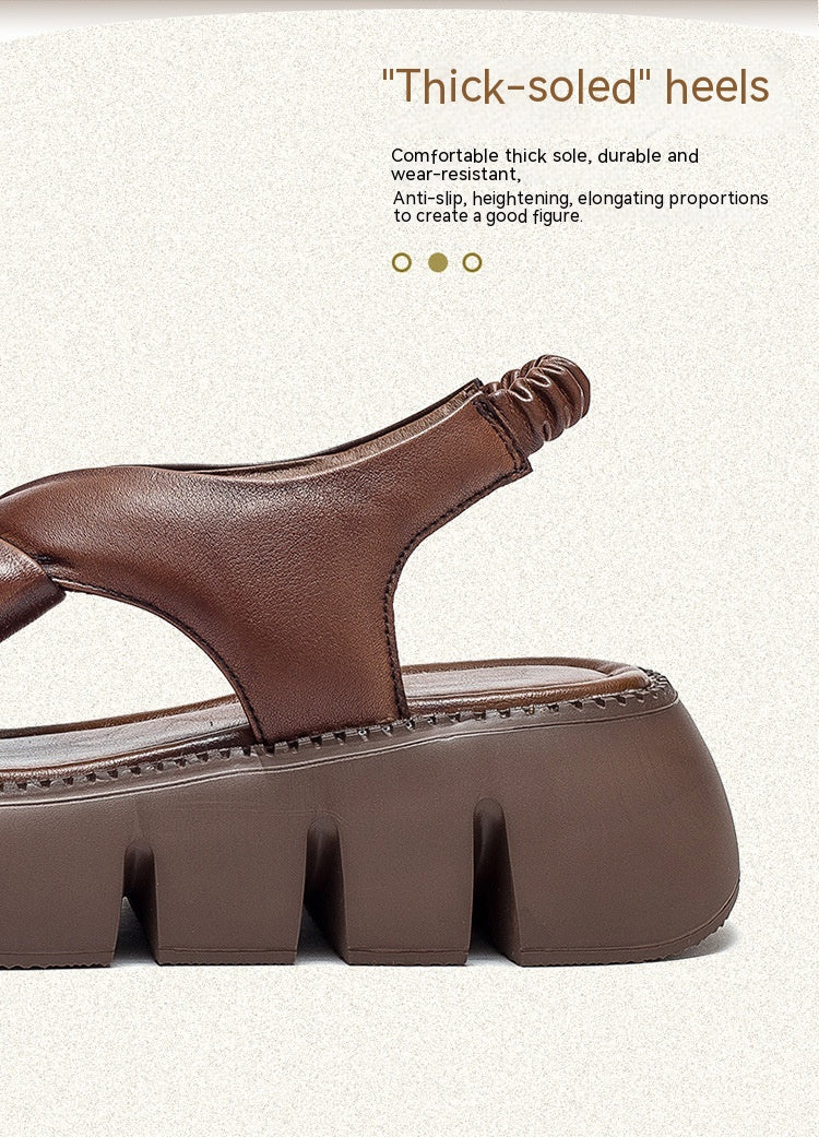 Top Layer Cowhide Platform Roman Style Fashion Retro Sandals