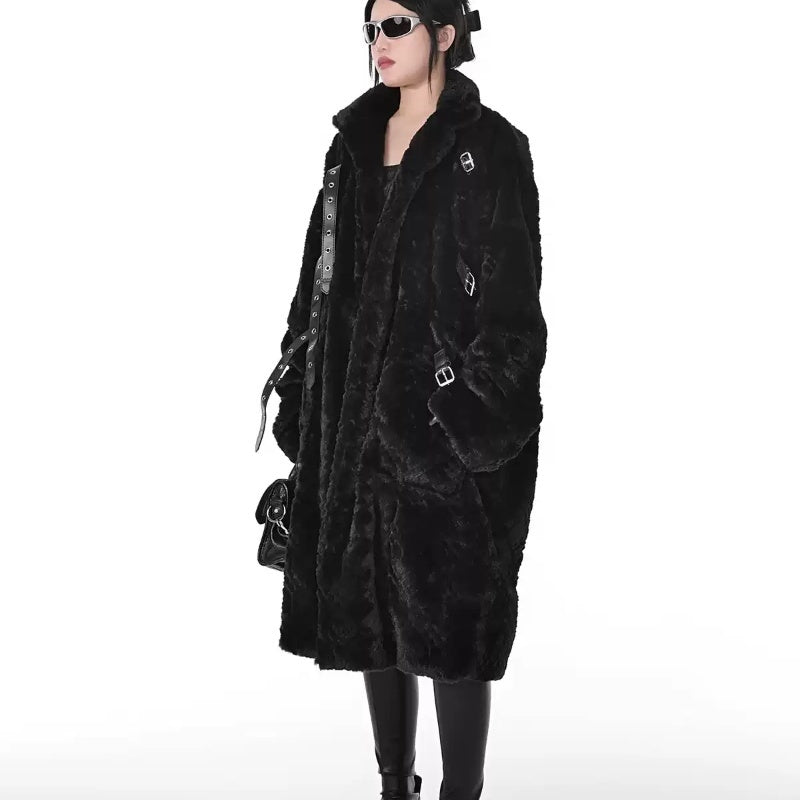 Dark Style Imitation Fur Plush Coat Women's Mid-length