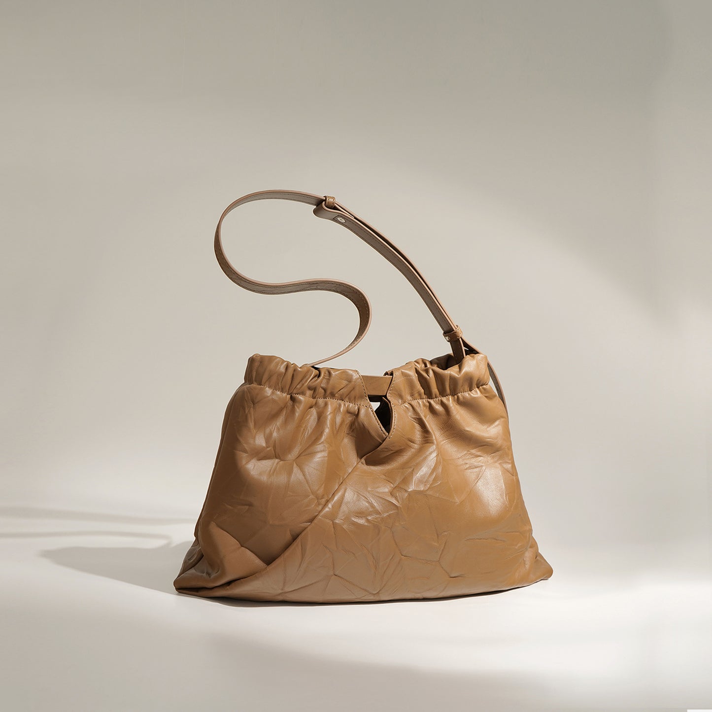 Soft-Structured Leather Pouch Bag