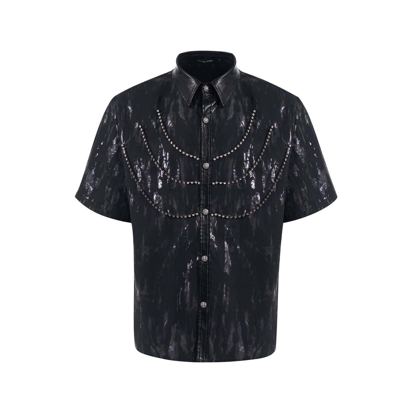 Niche Metal Coated Padded Shoulder Short Sleeve Shirt For Men