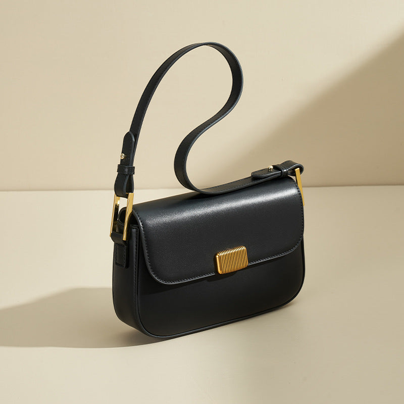 Structured Flap Shoulder Bag in Two-Layer Cowhide