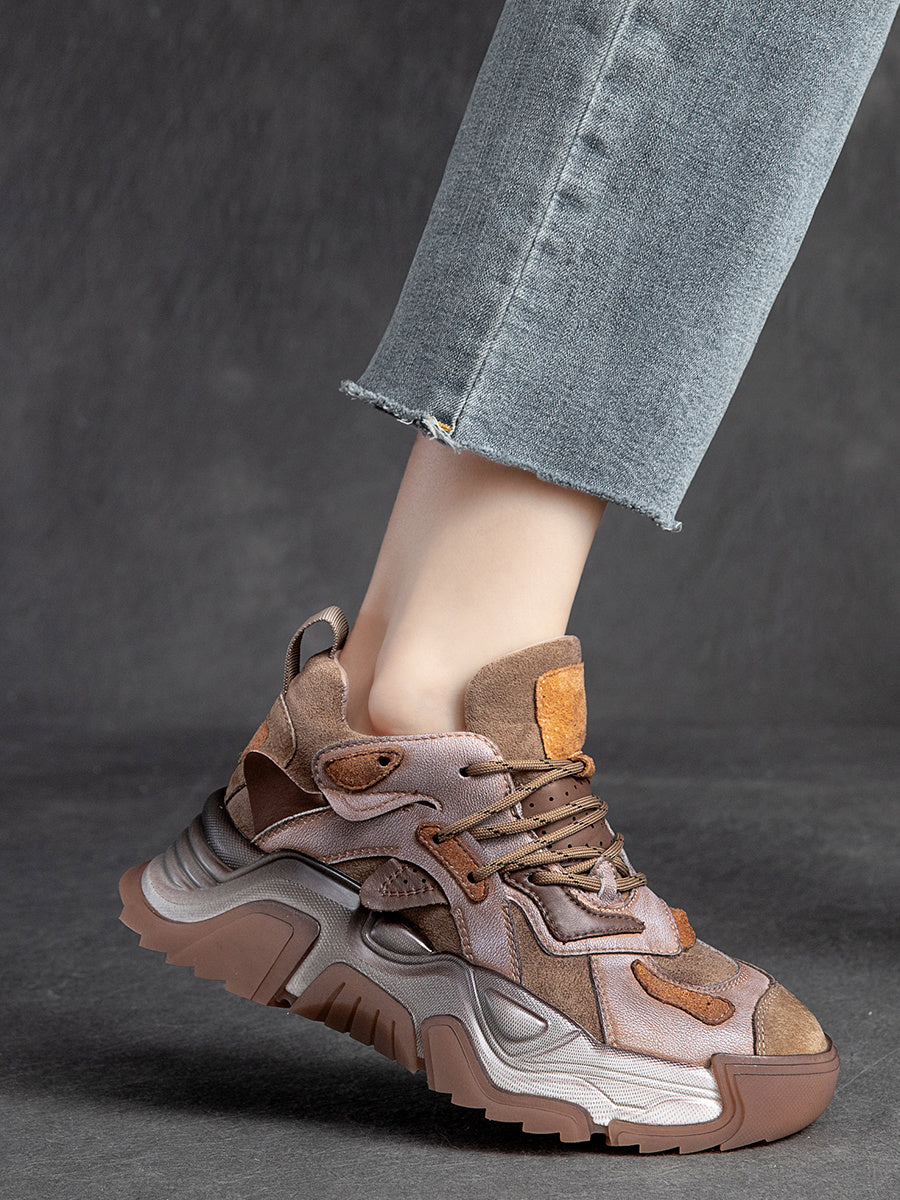 Women's Trendy Vintage Leather Thick Sole Travel Shoes