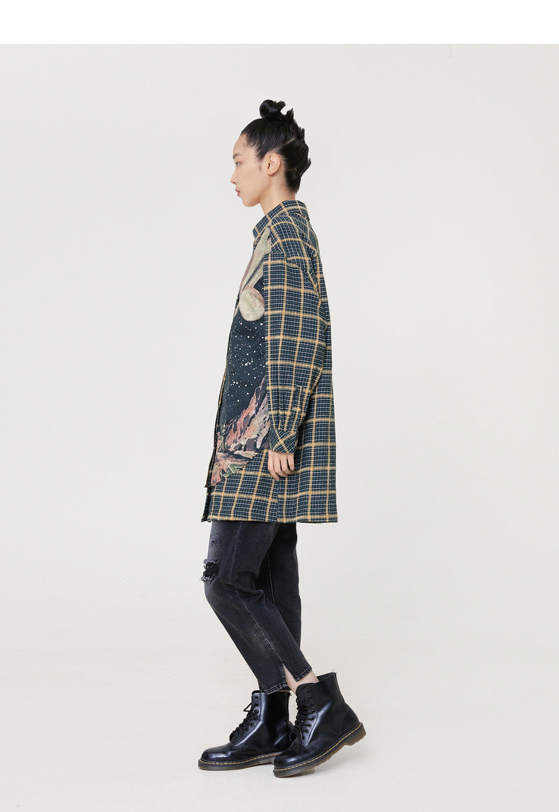 Women's Lapel Printed Designer Mid-length Shirt