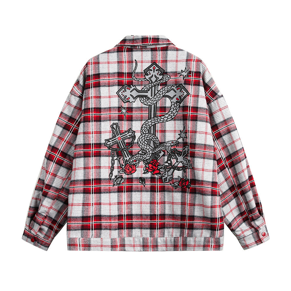 Plaid Loose-fitting Jacket Long Sleeve Shirt For Men And Women