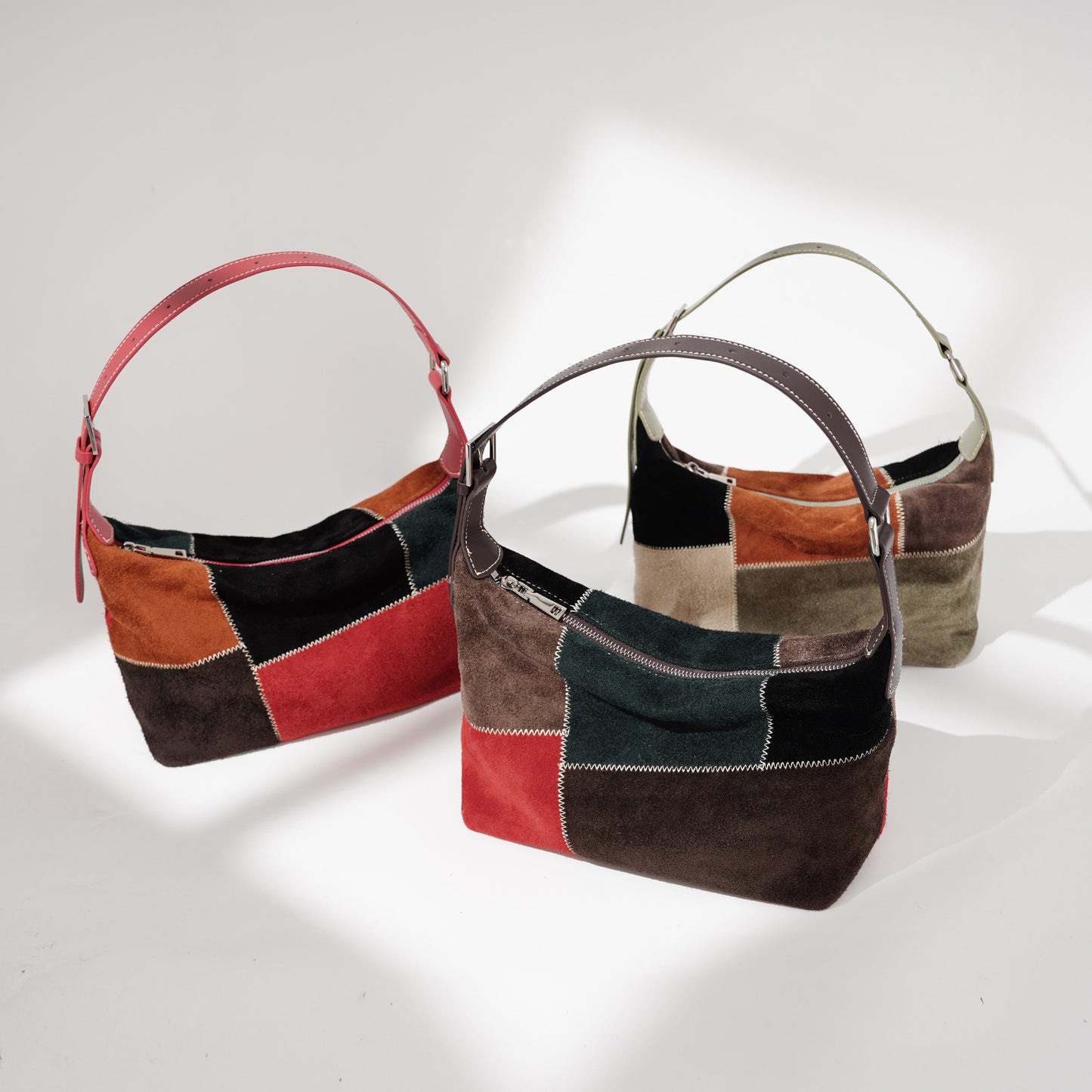 Patchwork Suede Shoulder Bag in First-Layer Cowhide Leather