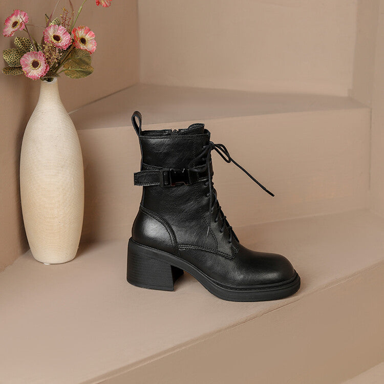 Buckled Block-Heel Leather Ankle Boots