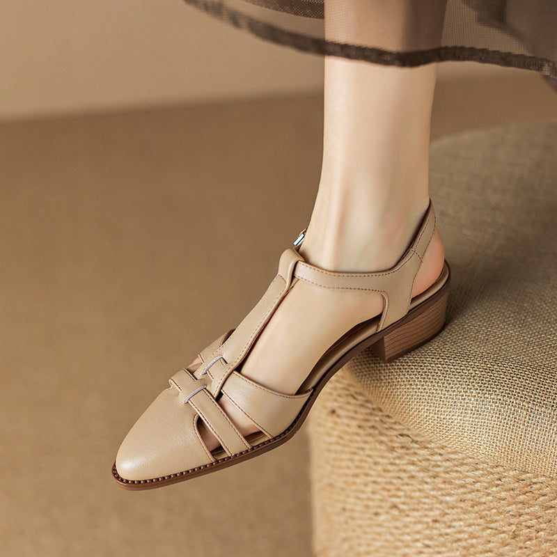 French Retro Roman Closed Toe Sandals For Women