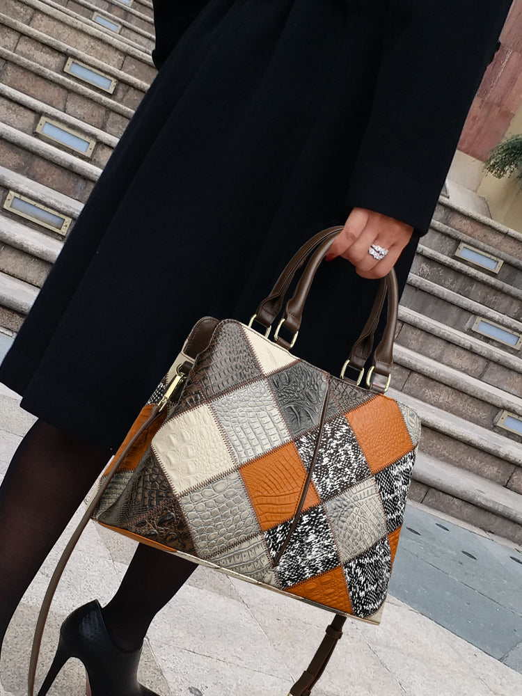 Geometric Patchwork Structured Tote