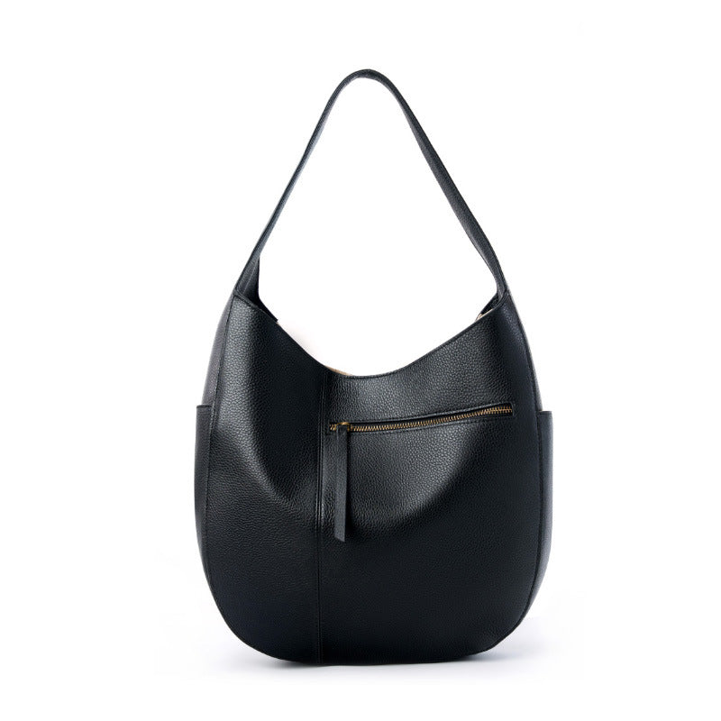 Curved Hobo Shoulder Bag with Front Zip Pocket