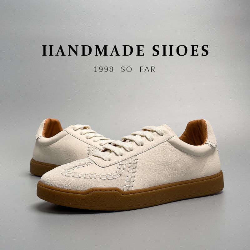 Baseball Low-cut Genuine Leather Sneakers Men's White Shoes