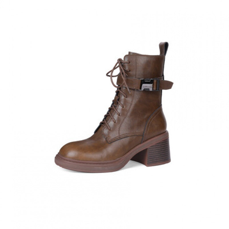 Buckled Block-Heel Leather Ankle Boots