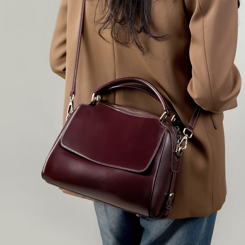 Structured Top-Handle Bag in First-Layer Cowhide Leather
