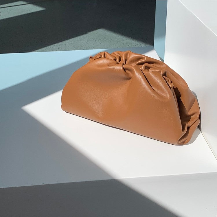 Soft Gathered Cowhide Leather Pouch Bag