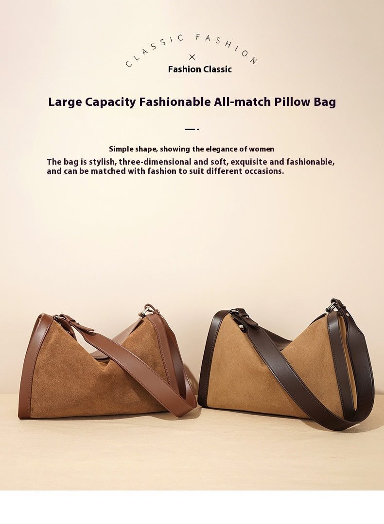 Structured Cowhide Shoulder Bag with Suede Panel