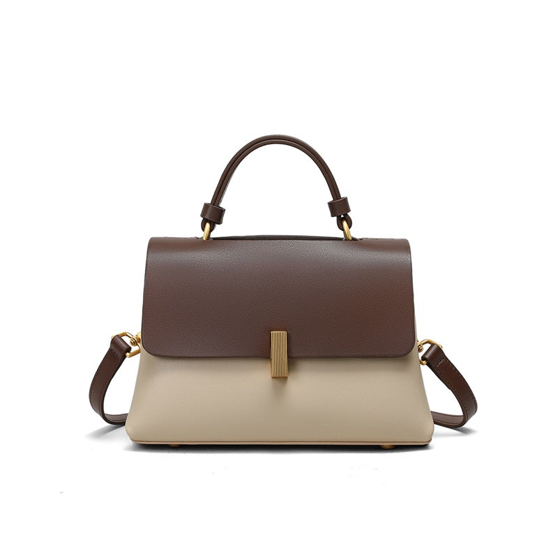 Structured Two-Tone Top-Handle Bag — First-Layer Cowhide Leather