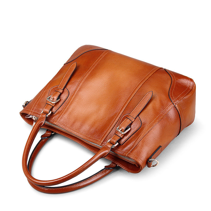 Casual Solid First Layer Leather Bag