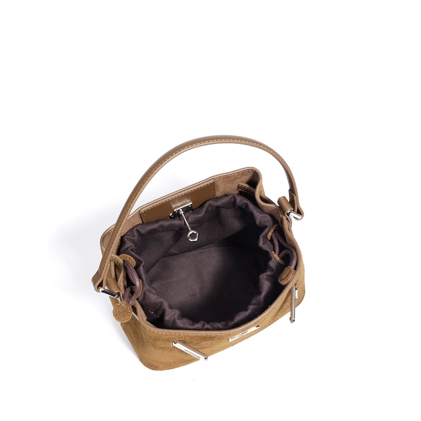 Structured Suede Bucket Bag in First-Layer Cowhide Leather