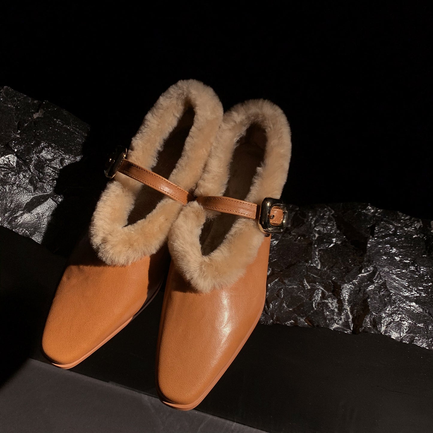 Shearling-Lined Full-Grain Leather Mary Jane