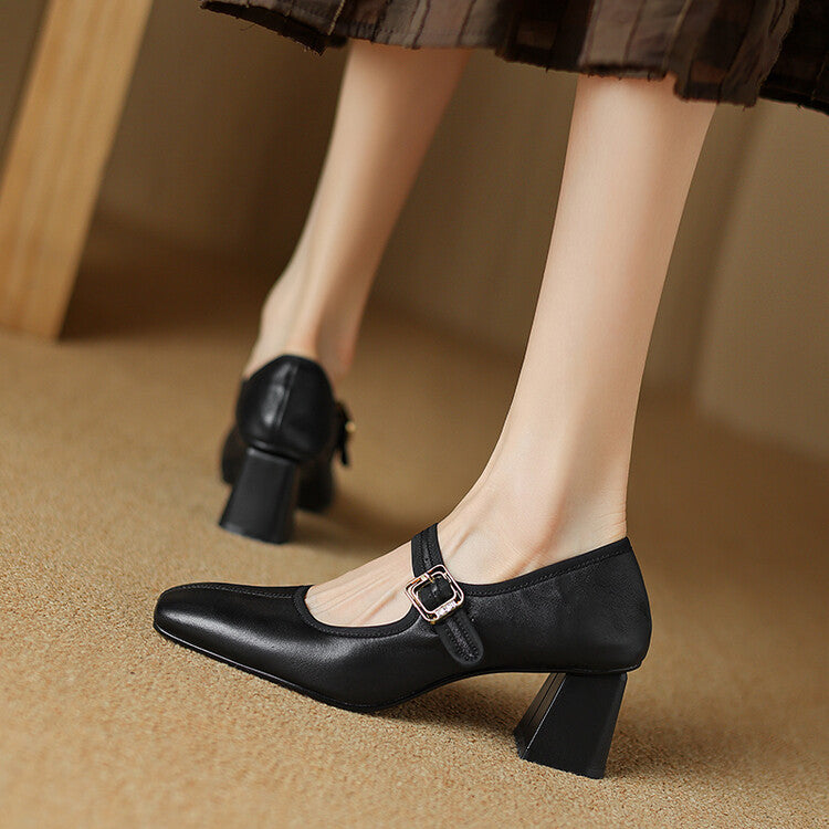 Structured Leather Mary Jane with Balanced Block Heel