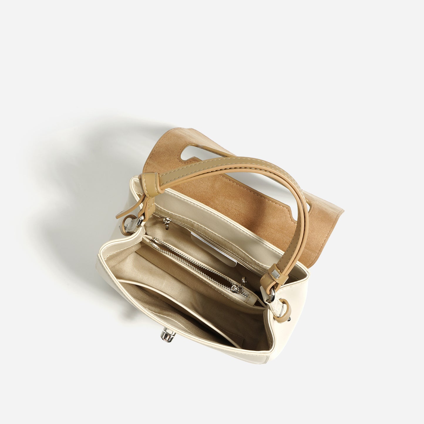 Two-Tone Structured Top-Handle Bag in Two-Layer Cowhide Leather