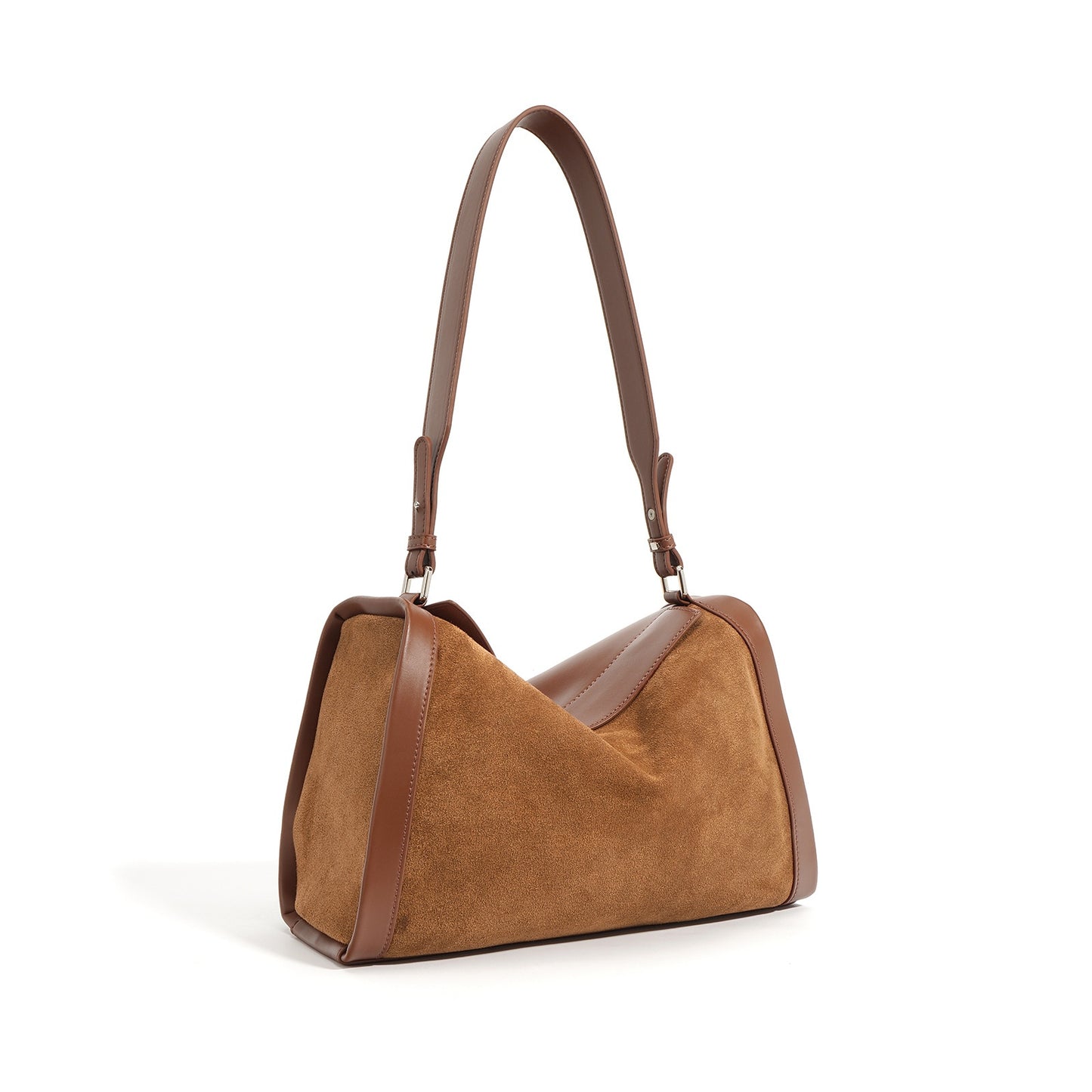Structured Cowhide Shoulder Bag with Suede Panel