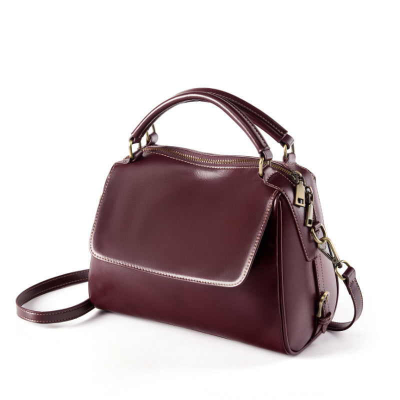 Structured Top-Handle Bag in First-Layer Cowhide Leather