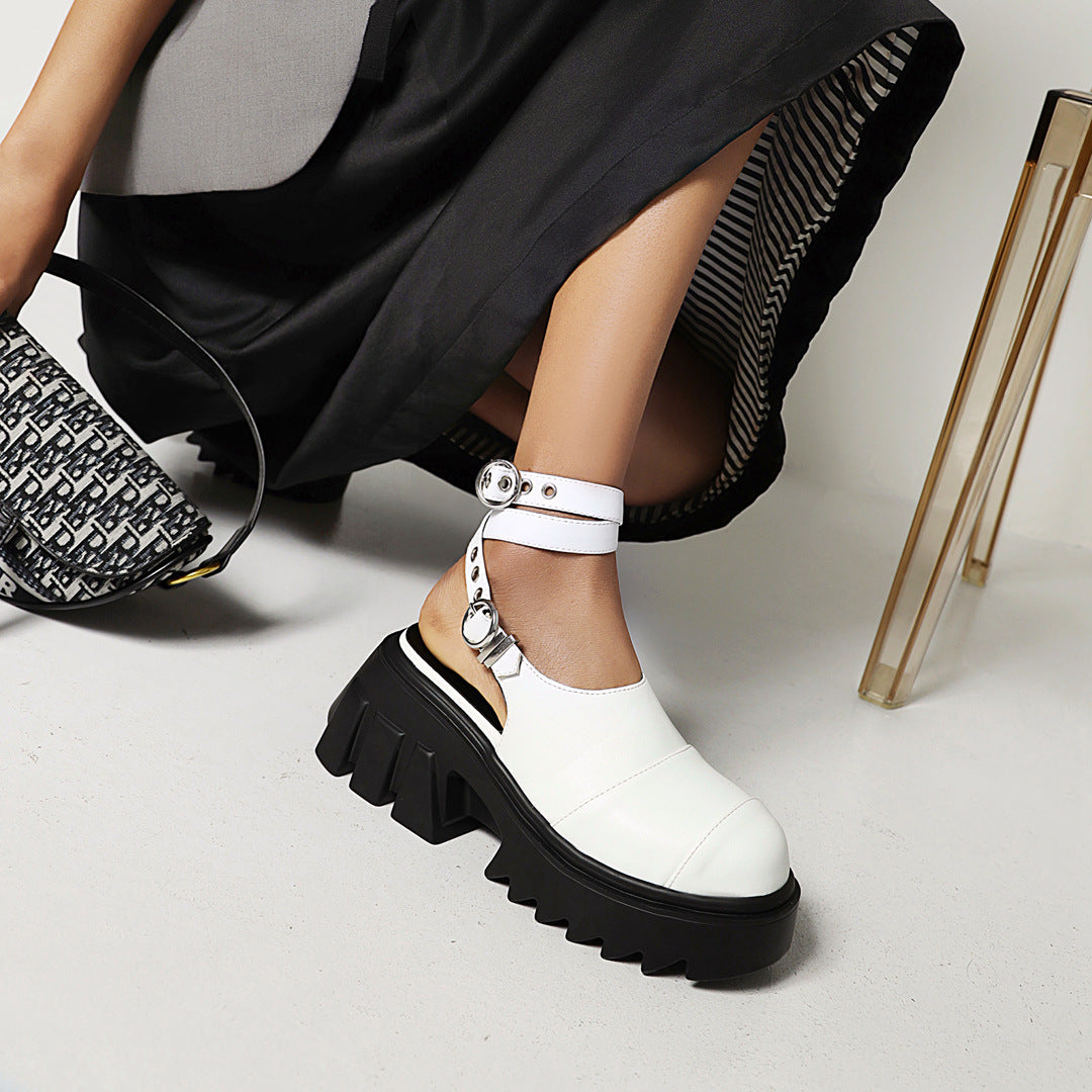 Genuine Leather Chunky Platform with Dual-Ankle Lock System