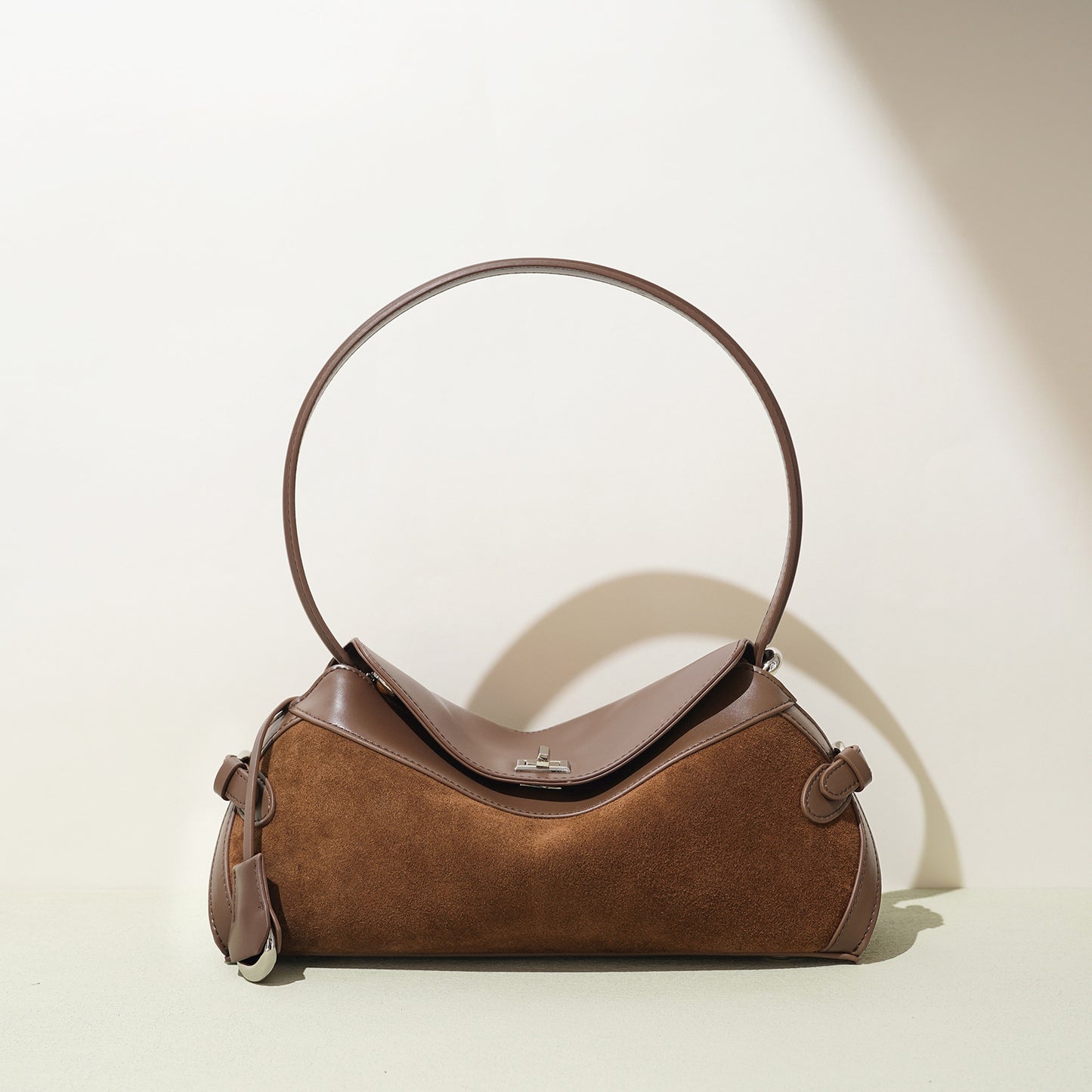 Curved Top-Handle Bag in Matte Cowhide —