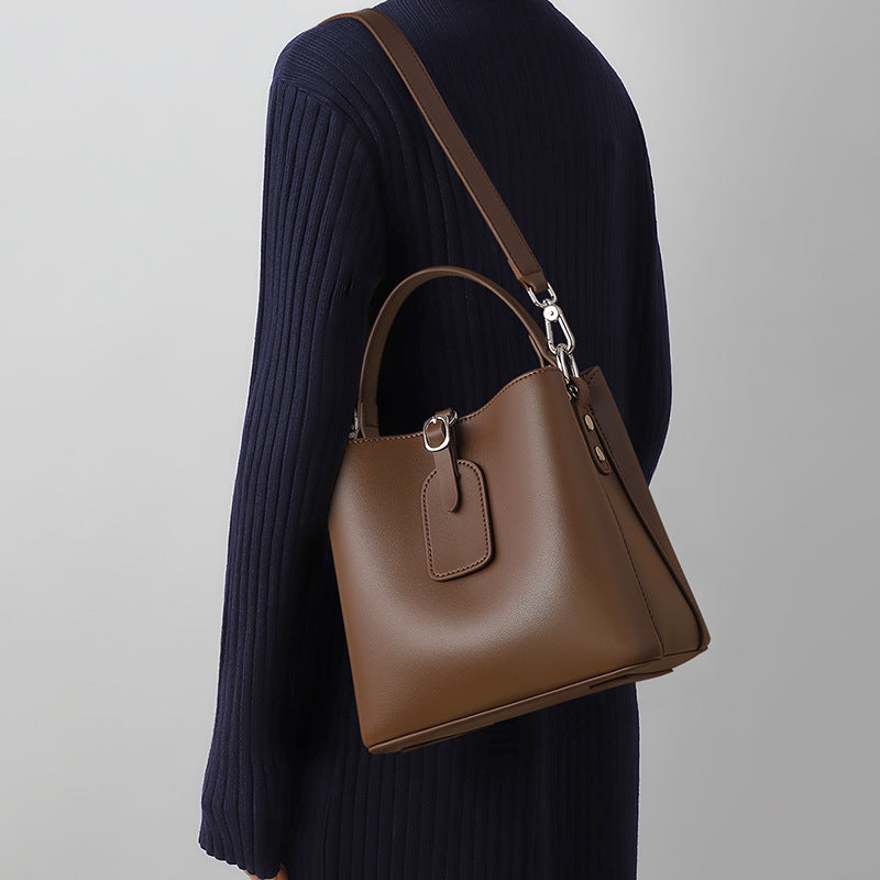 Structured Bucket Bag — First-Layer Cowhide Leather