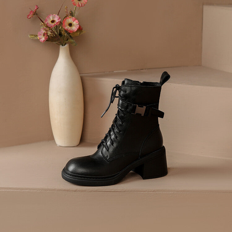 Buckled Block-Heel Leather Ankle Boots