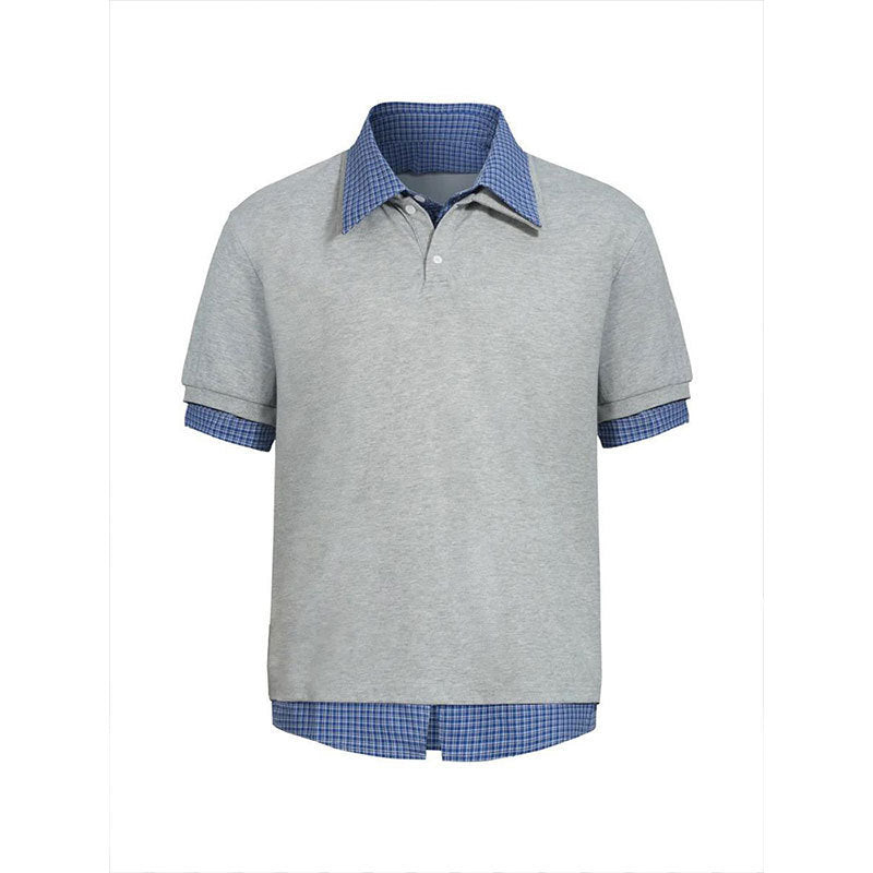 Women's Loose Striped Versatile Fake Two Piece T-shirt Short Sleeved